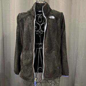 Kids xL north face jacket black with lined purple